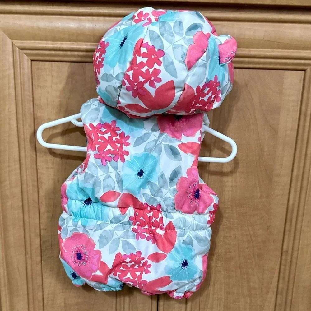 VTG Y2K Gymboree Floral Puffer Vest 6-12 Months Baby Girl Floral Hooded Zips